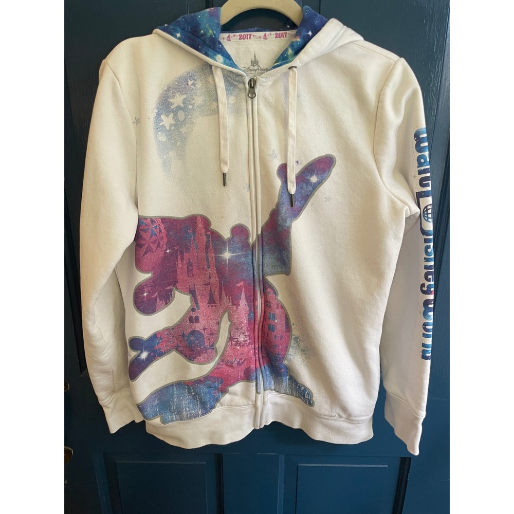 Walt Disney‎ World 2017 Hoodie Sweatshirt Zip Up White Galaxy Castle Women's